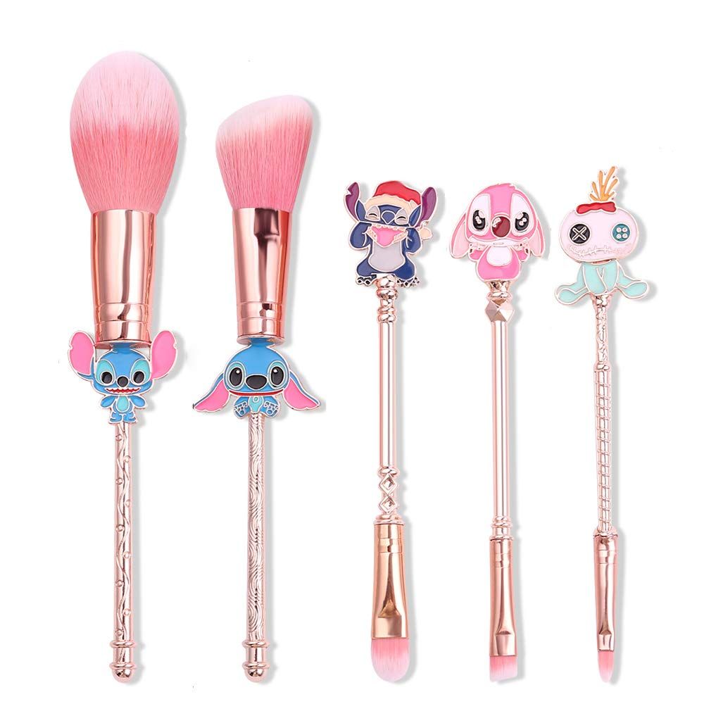Interstellar Baby Makeup Brushes Set - 5Pcs Creative Stitch Theme Cosmetic Brushes Set, Premium Synthetic Foundation Eyeshades Brush Set Best Gift for Young Girl Women (Pink)