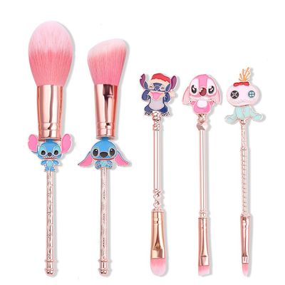 Interstellar Baby Makeup Brushes Set - 5Pcs Creative Stitch Theme Cosmetic Brushes Set, Premium Synthetic Foundation Eyeshades Brush Set Best Gift for Young Girl Women (Pink)