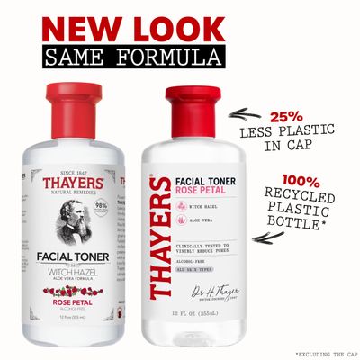 Thayers Alcohol-Free Rose Petal Witch Hazel Facial Toner for Glowing Skin, Soothing, Hydrating, Refreshing Toner for Normal and Combination Skin, 12oz (Packaging May Vary)