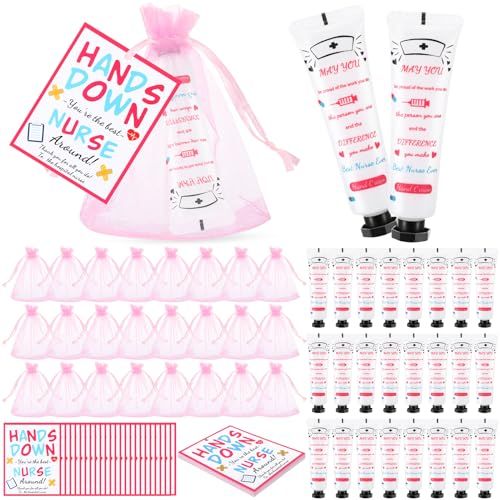 Leelosp 72 Pcs Nurse Appreciation Gifts Set Include 24 Pcs Hand Cream Bulk 24 Pcs Nurse Cards 24 Organza Bags Thank You Gifts Nurse Week Gifts Nursing Student Gifts Medical Assistant