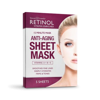 Retinol Anti-Aging Sheet Mask - Hydrating Vitamin-Enriched 15 Minute Treatment With Collagen Firms Face - Exfoliates for Improvement In Tone &amp; Minimizes Fine Lines &amp; Wrinkles For Noticeable Difference