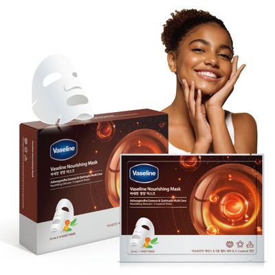 Vaseline Nourishing Face Facial Mask Sheet Skin Care Essence, HYDRATION RETENTION, SKIN BARRIER REINFORCEMENT (Pack of 1, 10 Count) [Made in Korea]