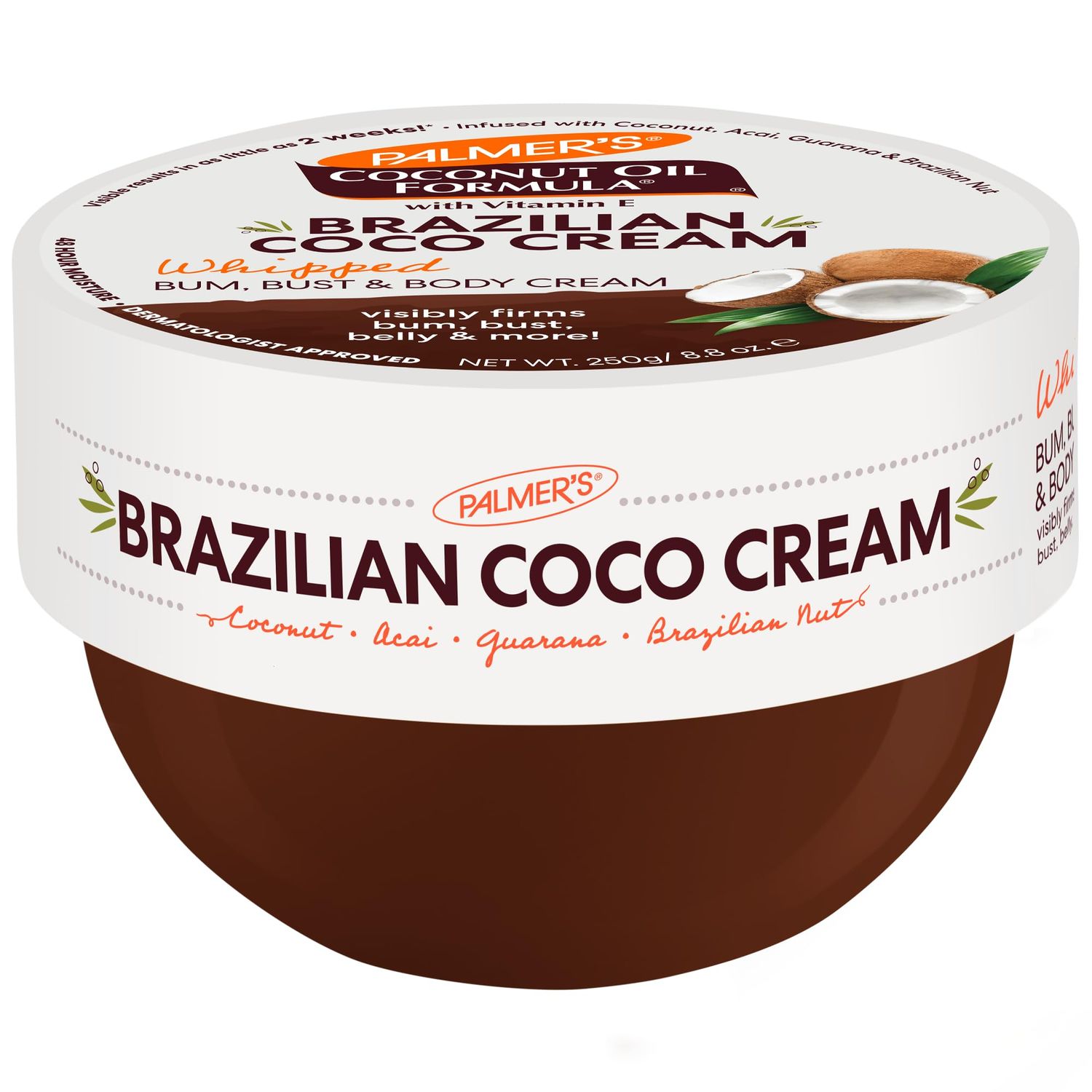 Palmer&#39;s Coconut Oil Formula Brazilian Coco Cream with Vitamin E, 8.8 Fl Oz, Whipped Bum, Bust &amp; Body Cream, Helps with Skin Tightening &amp; Firming