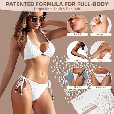 KOTAMU Waxing Beads Unscented Hard Wax Beads for Women&amp; Men Full Body Thick &amp;Thin Hair Removal, 1lb Pack Organic Wax Beans for Sensitive Skin Face Eyebrows Armpit Legs Bikini Brazilian Home Waxing