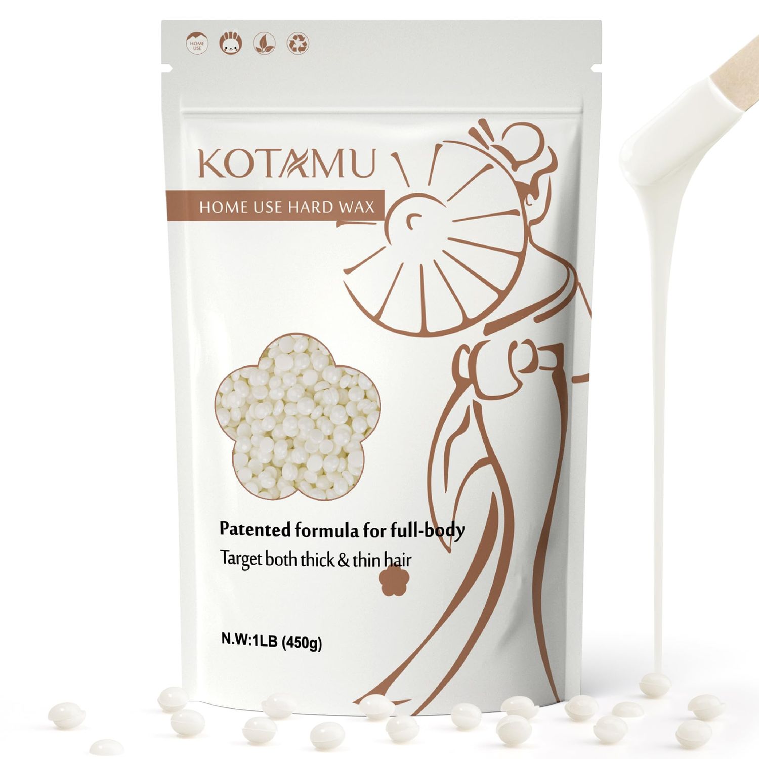 KOTAMU Waxing Beads Unscented Hard Wax Beads for Women&amp; Men Full Body Thick &amp;Thin Hair Removal, 1lb Pack Organic Wax Beans for Sensitive Skin Face Eyebrows Armpit Legs Bikini Brazilian Home Waxing