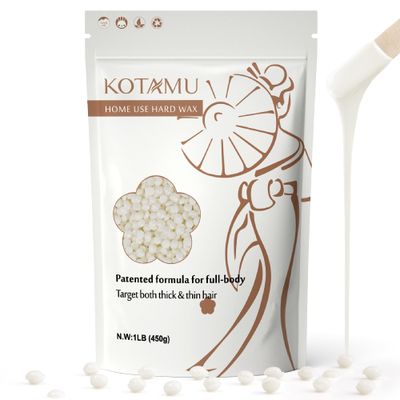 KOTAMU Waxing Beads Unscented Hard Wax Beads for Women&amp; Men Full Body Thick &amp;Thin Hair Removal, 1lb Pack Organic Wax Beans for Sensitive Skin Face Eyebrows Armpit Legs Bikini Brazilian Home Waxing