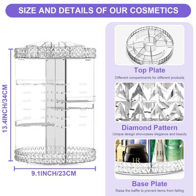 TiKenSo 360 Rotating Makeup Organizer, Cosmetics Organizer Makeup Spinning Organizer Clear 6 Adjustable Layers Large Capacity Acrylic Skincare Organizers for Bathroom or Bedroom Dresser TKS-003