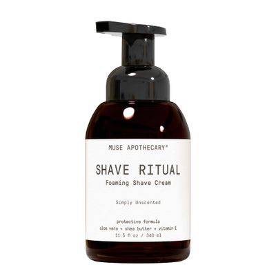 Muse Apothecary Foaming Shave Ritual - Natural Shaving Cream Sensitive Skin - Womens Shaving Cream Mens Shave Cream - Protective Formula Aloe Vera + Shea Butter + Vitamin E - Simply Unscented, 11.5oz