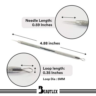 Lancet for Facial Milia Remover and Whitehead Extractor. Double Ended Angled Circle Loop &amp; Sharp Needle Pimple Popper Tool. Dermatologists recommended Design and Comes with Synthetic Leather Storage