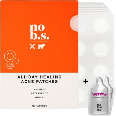 No B.S. (No Bad Stuff) Healing Acne Patches with Hydrocolloid, Waterproof, Invisible Pimple Patches, Wear Under Makeup &amp; Sunscreen, Acne Skin Care for Women &amp; Men, Spot Patches for Pimples, 72 CT
