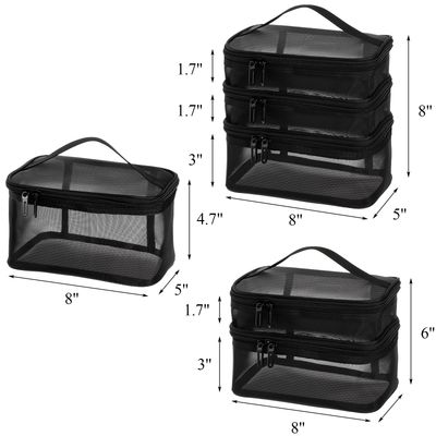 Tosnail Set of 3 Mesh Zipper Bag with Handle, Black Mesh Pouch, Travel Toiletry Bag, Cosmetic Organizer Case, Portable Small Shower Caddy for Makeup, Skincare, Beauty Product, Office, Arts and Crafts