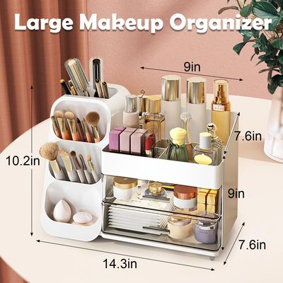 YGJT Makeup Organizer, Skincare Cosmetics Organizer with Drawers, Jewelry Organizers and Storage for Earring Necklace, Floor Vanity Organizer for Skin Care Perfume Makeup Brush Nail Polish Hair Tool