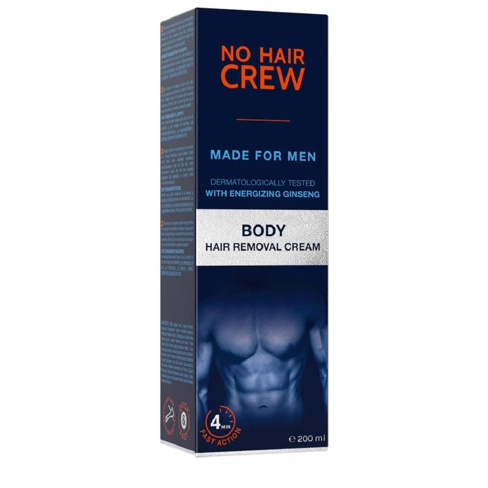 No Hair Crew Body At Home Hair Removal Cream for Manscaping Unwanted Hair with Energizing Ginseng, Premium Depilatory, Painless &amp; Flawless, Made for Men, 200ml