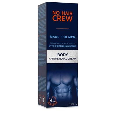 No Hair Crew Body At Home Hair Removal Cream for Manscaping Unwanted Hair with Energizing Ginseng, Premium Depilatory, Painless &amp; Flawless, Made for Men, 200ml