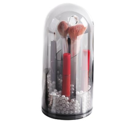 Navaris Makeup Brush Holder - Gray Rotating Make Up Organizer - Skin Care Organizer Storage with 360 Spinning for your Dressing Table Accessories &amp; Skincare