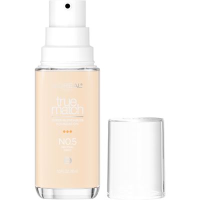 LOral Paris True Match Super-Blendable Foundation, Medium Coverage Liquid Foundation Makeup, N0.5, Light, 1 Fl Oz