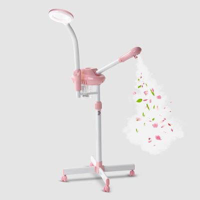 Professional Facial Steamer, 2In 1 Ozone Facial Steamer on Wheels, SPA Facail Steamer for Esthetician with 5X Magnifying Lamp, Stand Facial Steamer with Time Setting, Pink