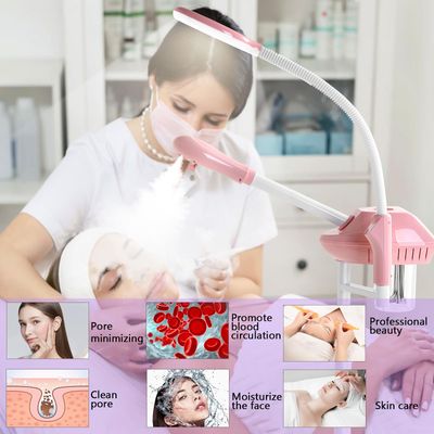 Professional Facial Steamer, 2In 1 Ozone Facial Steamer on Wheels, SPA Facail Steamer for Esthetician with 5X Magnifying Lamp, Stand Facial Steamer with Time Setting, Pink