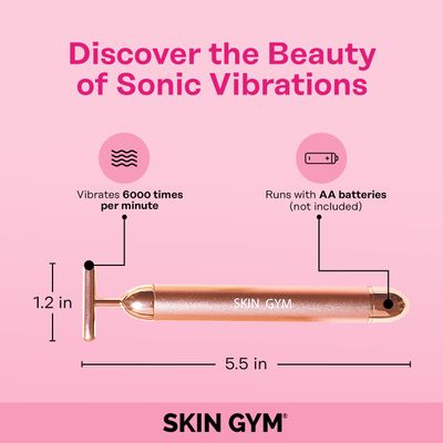 SKIN GYM Beauty Lifter Vibrating T-Bar Gold, Sonic Facial Massage Tool for Sculpting and Circulation
