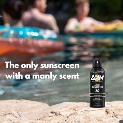 SLAM WoodsMan Men's Scented Sunscreen Spray SPF 30 - Broad Spectrum Sun Screen Spray for Face & Body, Water Resistant & Sweat Resistant Spray Sunscreen, UVA/UVB Protection, Sunblock Spray for Men