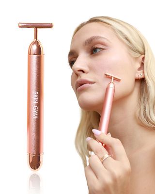 SKIN GYM Beauty Lifter Vibrating T-Bar Gold, Sonic Facial Massage Tool for Sculpting and Circulation