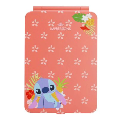 Impressions Vanity Disney Stitch TouchPad Mini LED Makeup Mirror for Purse, Ultra Slim Travel Mirror with Tri Tone Lights, Flip Cover, Adjustable Brightness, and Touch Screen Switch (Coral)