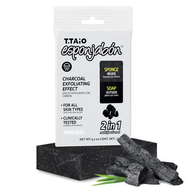 T.Taio Esponjabon Soap Sponge - Cleansing Shower Scrubber - Cleaning Bath Wash Scrub - Oil Removal - Massage &amp; Lather Foot, Elbow, &amp; Face - Bathroom Accessories (Charcoal)