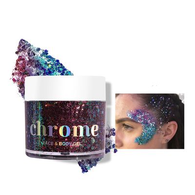 MAEPEOR Holographic Body Glitter Gel 6 Colors Long Lasting Chunky Glitter Gel Color Changing Glitter Gel Under Light for Body Face Hair Makeup (61g, Colors H02)