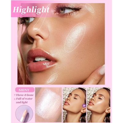 Yeweian Liquid Highlighter Makeup Stick, Silky Smooth Face Shimmer Bronzer Stick, Lightweight Waterproof Highlight Face Illuminator, Natural Glow Makeup Highlighters for Face, 04 Rose Gold