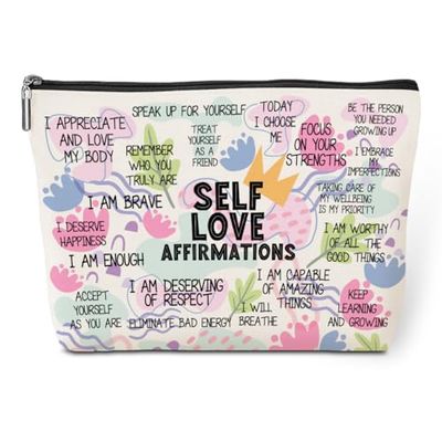 Positive Affirmations Makeup Bag Self Love Gifts Mental Health Gifts Inspirational Gifts for Women Female Girl Sister Friend Counselor Coworker Birthday Friendship Graduation Travel Toiletry Bag