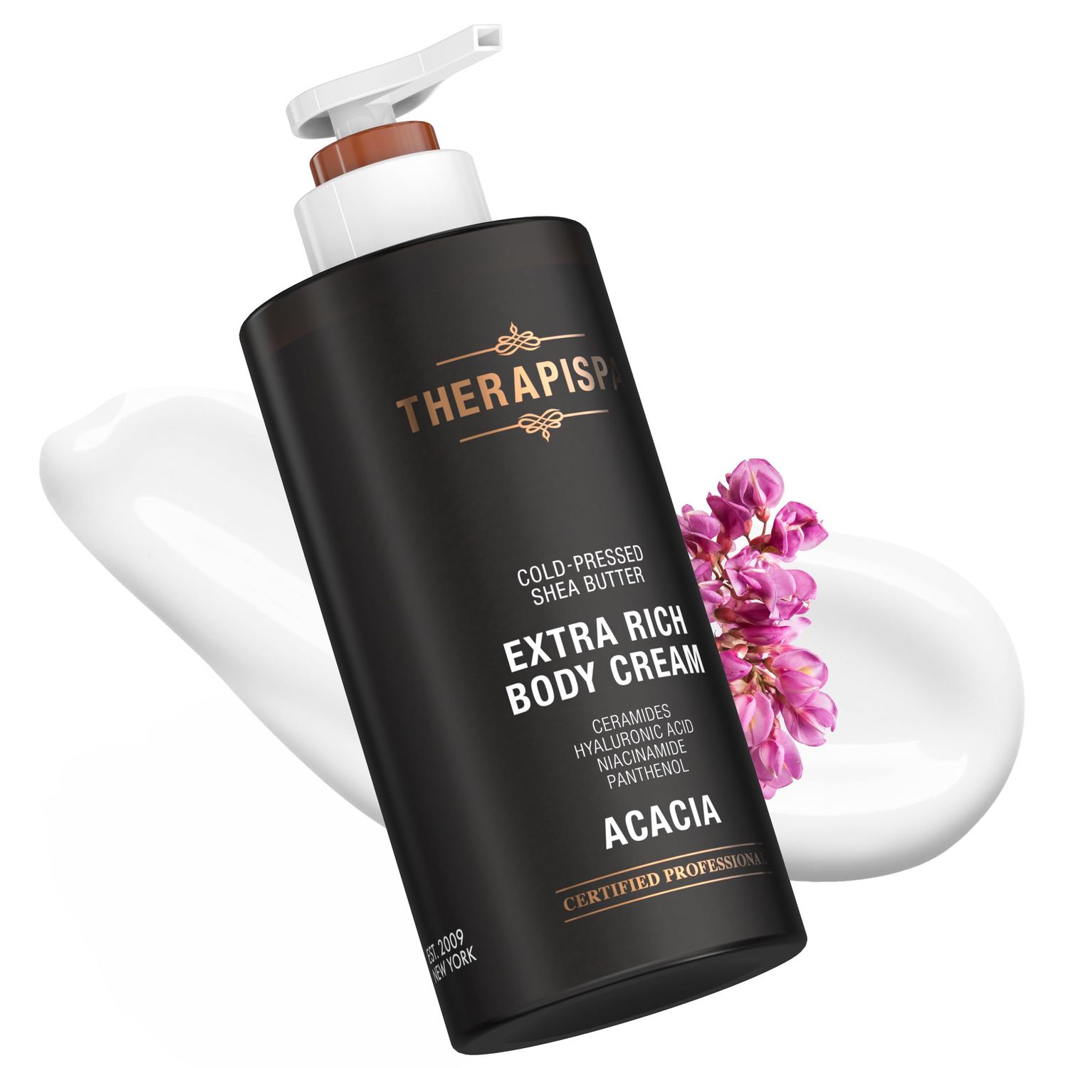 THERAPISPA Extra Rich Body Cream - Deep Hydration and Repair with Ceramides, Hyaluronic Acid, Niacinamide (B3), Panthenol (B5), and Shea Butter for Dry Skin (Acacia, 17.0 fl oz, Pack of 1)