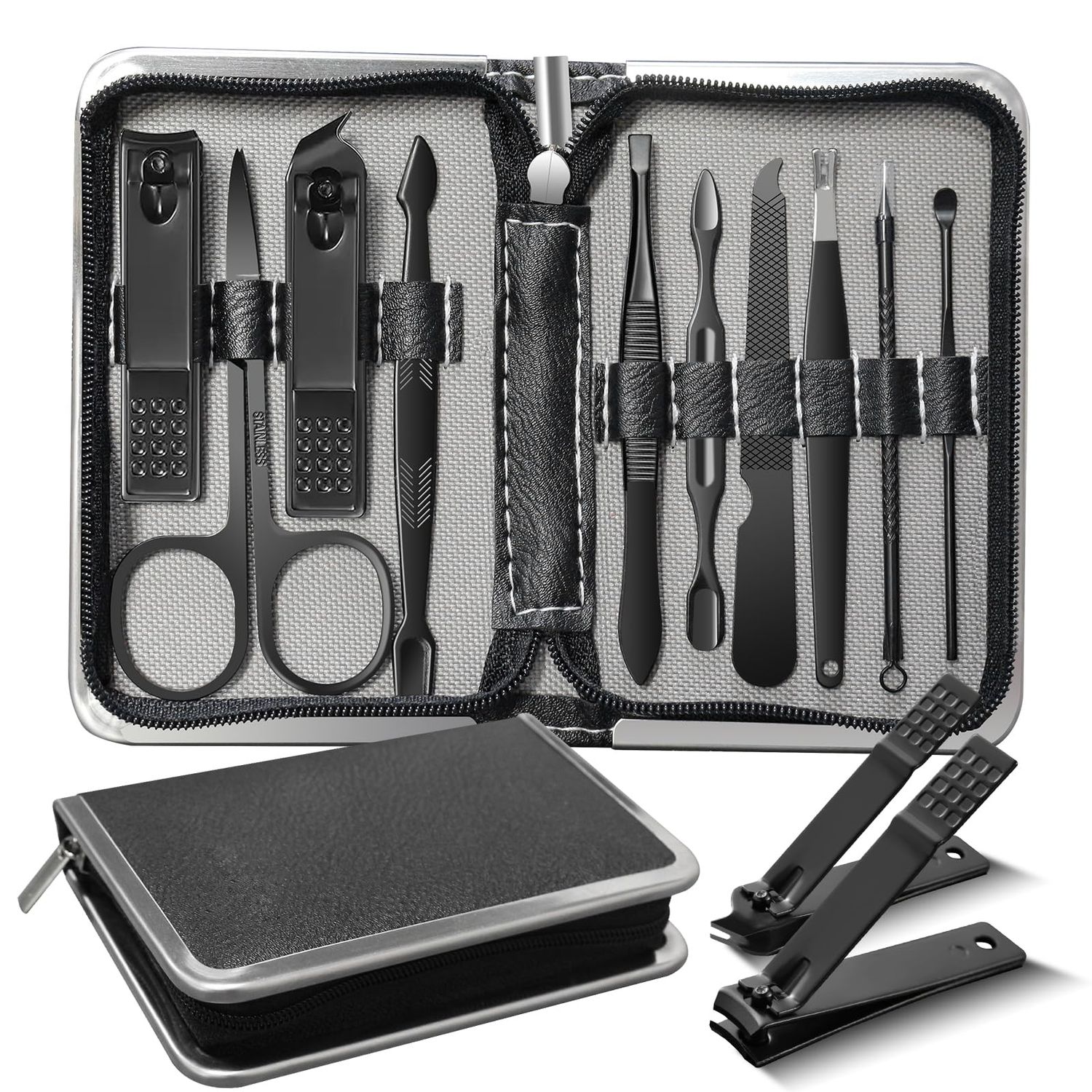 Manicure Set Personal Care Mens Grooming Kit 10 In 1 Professional Manicure Kit grooming kit,Nail Clippers for Men and Beauty Tool Portable Set,with Luxurious Travel Case (Black)