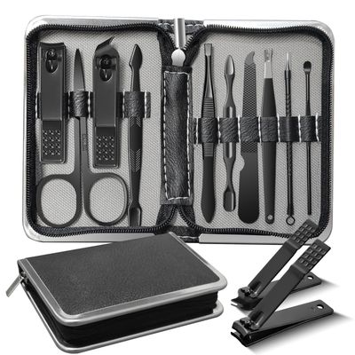 Manicure Set Personal Care Mens Grooming Kit 10 In 1 Professional Manicure Kit grooming kit,Nail Clippers for Men and Beauty Tool Portable Set,with Luxurious Travel Case (Black)