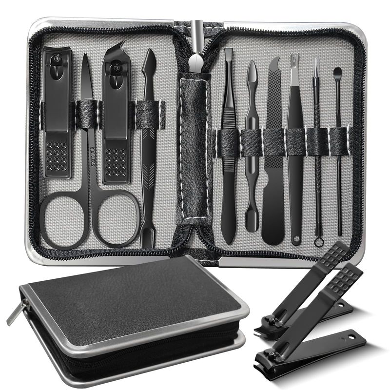 Manicure Set Personal Care Mens Grooming Kit 10 In 1 Professional Manicure Kit grooming kit,Nail Clippers for Men and Beauty Tool Portable Set,with Luxurious Travel Case (Black)
