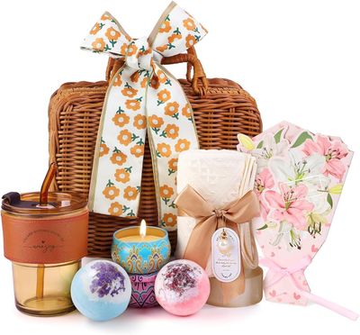 NANJUNTECH Bath Bomb Gift Set Birthday Gifts for Women,Unique Valentine&#39;s Day/Mothers Day Gifts,Spa Relaxation Self Care Gifts Basket for Her,Mom,Sister,Girlfriend,Wife,Friend