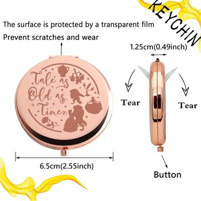 KEYCHIN Princess Beauty Pocket Mirror Princess Rose Gifts Tale As Old As Time Compact Makeup Mirror Fairytale Movie Merch (Tale As Old-RG)