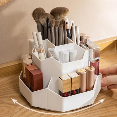 Maxramic 360 Rotating Makeup Brush Holder Organizer,Skincare Storage for Lipsticks, Vanity,Bathroom,Pen Holder for Desk,Pencil cup,Desktop Stationary Organizer (White)