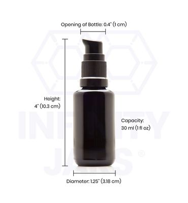 Infinity Jars Ultraviolet Glass Push Pump Bottle 30 Ml (1 fl oz) Refillable Containers for Lotion Homemade Cosmetics Make-up Skin Care Cream, Lotion, Shampoo, Conditioner Dispenser Bottles 3-Pack