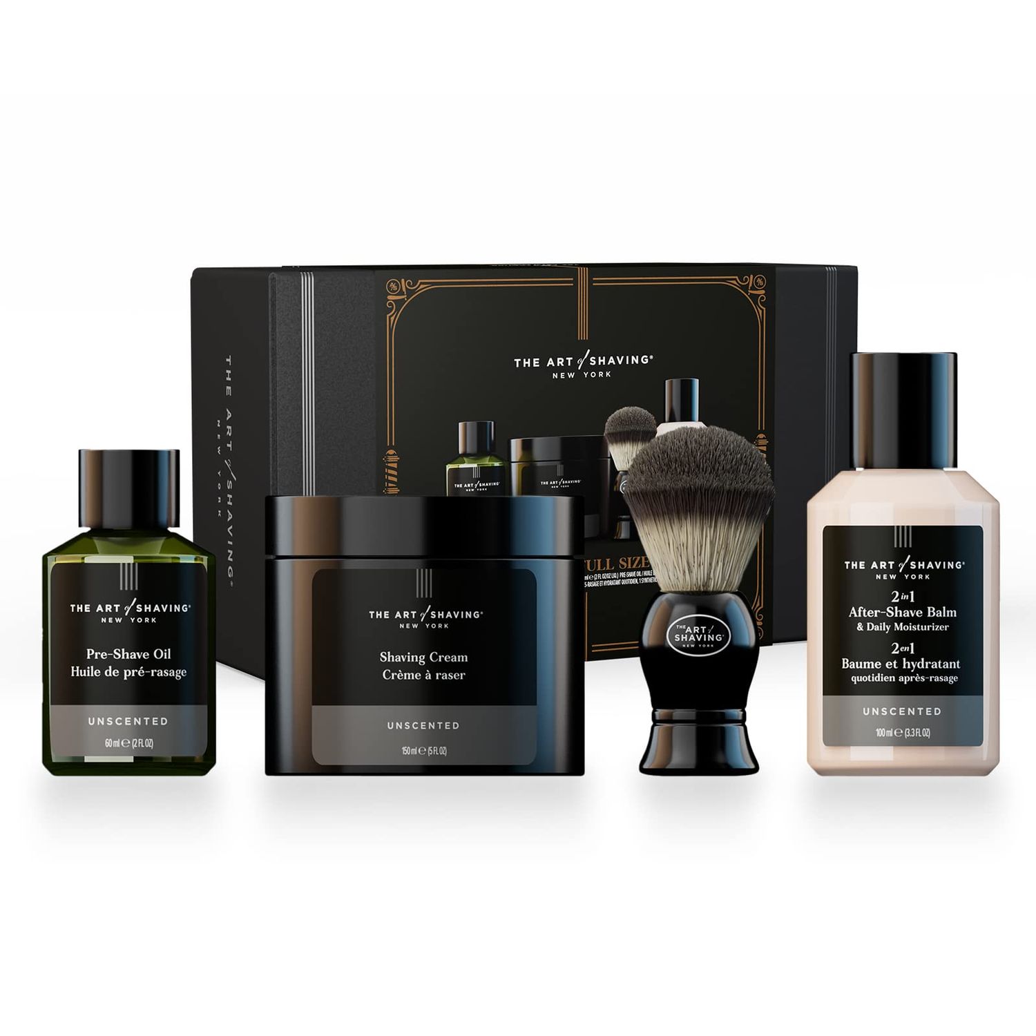 The Art Of Shaving Unscented Shave Kit for Men - Clinically Tested For Sensitive Skin - For a Close, Comfortable Shave - Pre-Shave Oil, Shaving Cream, Shaving Brush, After-Shave Balm