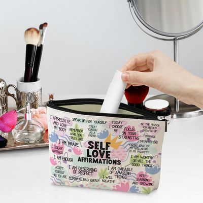 Positive Affirmations Makeup Bag Self Love Gifts Mental Health Gifts Inspirational Gifts for Women Female Girl Sister Friend Counselor Coworker Birthday Friendship Graduation Travel Toiletry Bag