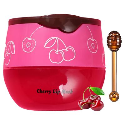 TIRDET 1 PCS Bee Lip Balm Honey Pot, Exfoliating Cherry Bee Lip Balm Sleeping Lip Mask Overnight with Sticks, Honey Pot Lip Balm Prevention Dry Hydrating and Crack Lip Scrubs