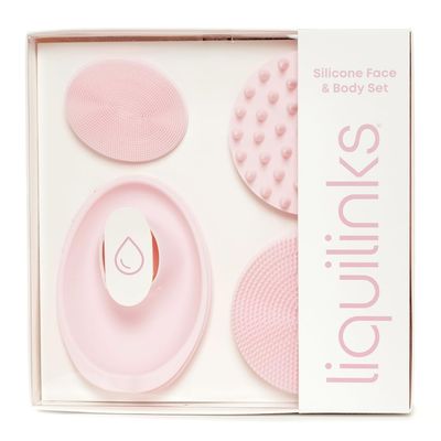 LiquiLinks Skincare Essentials Kit - 4 Piece Bundle Pack - Face and Body Silicone Spa Accessory - Essential Beauty Set for Teen Girls Blush Pink