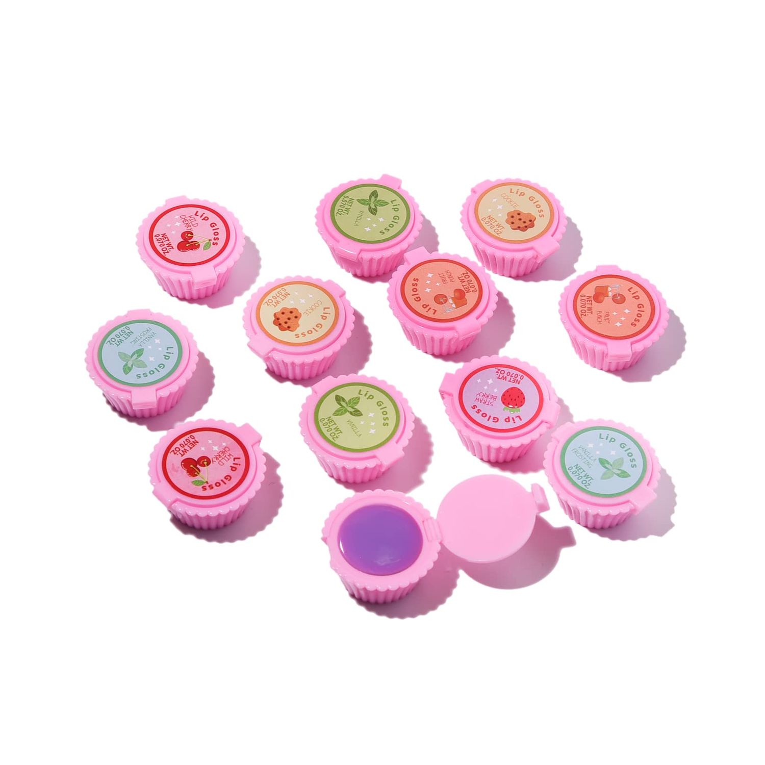 Mebtmel 12 Pcs Cupcake Lip Gloss for Girls Party Favors Lip Balm Set Assorted Fruity Favors Cute Cupcake Designs Birthday Gift