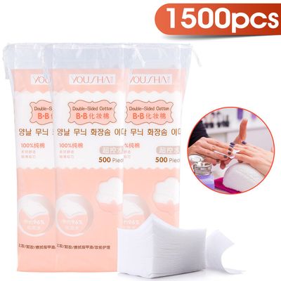 Pack of 3, 1500Pcs Lint Free Facial Cotton Pads, Nail Wipes Nail Art Gel Polish Remover Cotton Pads, Soft Manicure Makeup Cosmetic Cotton Pads