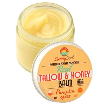 SunnySoil Company Pumpkin Spice Tallow Balm Moisturizer For Skin with Raw Honey and Shea Butter | Real, Natural &amp; Organic Face &amp; Body Butter For Dry Skin - (2oz)