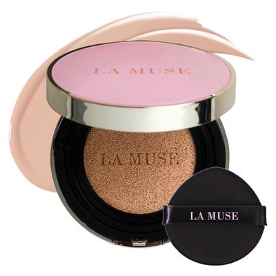LA MUSE Correct Care Complete Cushion(1 Refill Included) | Long-Lasting, Natural Tone-Up, Moisture Foundation for All Skin Types | Lightweight, All-Day Full Coverage | Korean Cushion Foundation