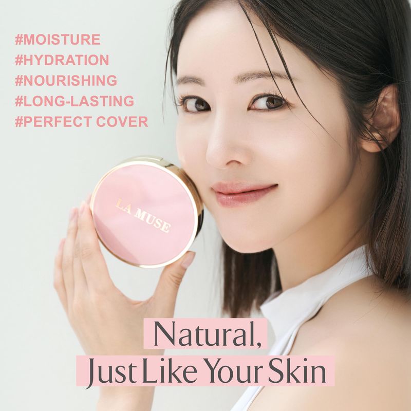 LA MUSE Correct Care Complete Cushion(1 Refill Included) | Long-Lasting, Natural Tone-Up, Moisture Foundation for All Skin Types | Lightweight, All-Day Full Coverage | Korean Cushion Foundation
