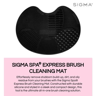 Sigma Beauty Makeup Brush Cleaner Mat - Sigma Spa Express Silicone Makeup Brush Cleaning Mat with Suction Cups for Cleaning Makeup Brushes, Compact Design Fit for Any Travel Makeup Kit (Black)