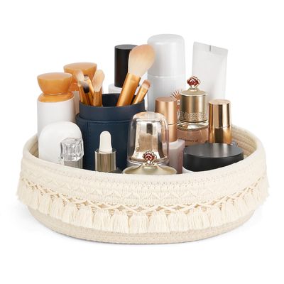 Mkono Makeup Perfume Holder Organizer Macrame Decorative Woven Rope Basket Boho Decor Cosmetics Desk Storage Baskets for Dresser Skin Care Lotions Essential Oils Dorm Room Essentials