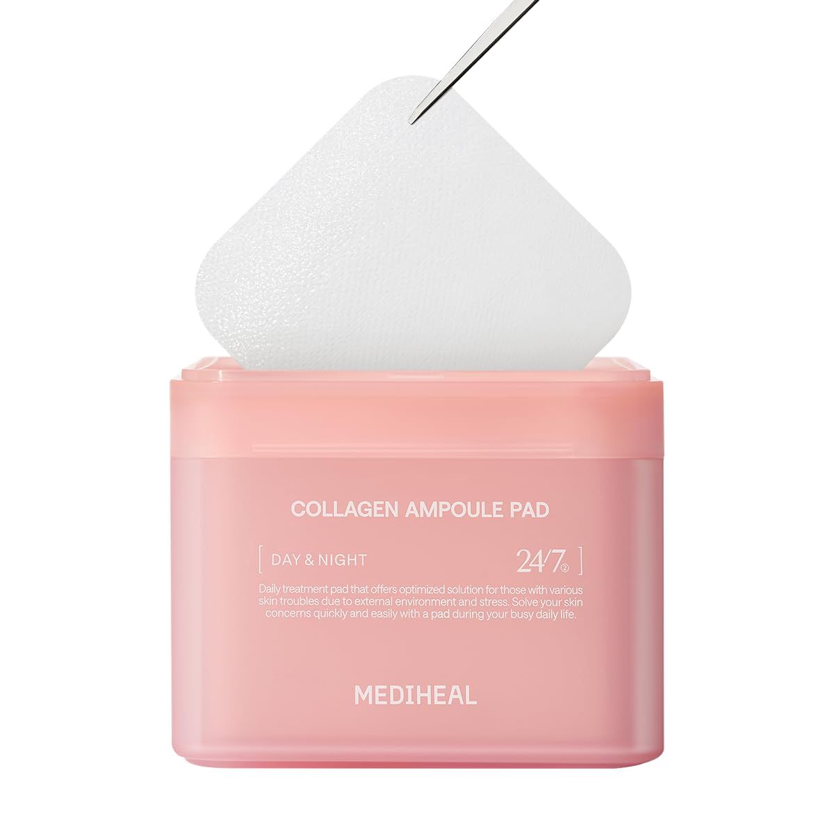 MEDIHEAL Collagen Ampoule Pad - Square Cotton Facial Toner Pads Collagen &amp; Ceramide - Skin Firming &amp; Restore Elasticity - Tighten Wrinkles &amp; Lines - Vegan Eco Silk Pads, 100 Pads